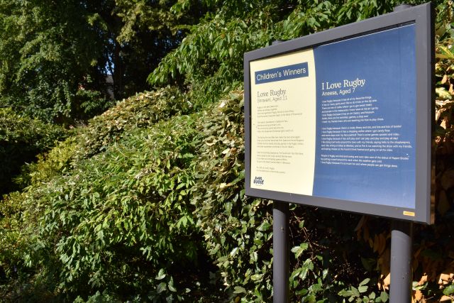The winning entries from the Love Rugby Festival poetry competition have gone on display at the outdoor MOAT Gallery in Regent Place.